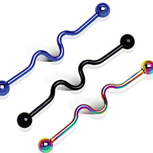 PVD Plated Industrial Barbell with Curves-WildKlass Jewelry