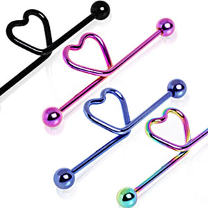 PVD Plated Heart Industrial Barbell-WildKlass Jewelry