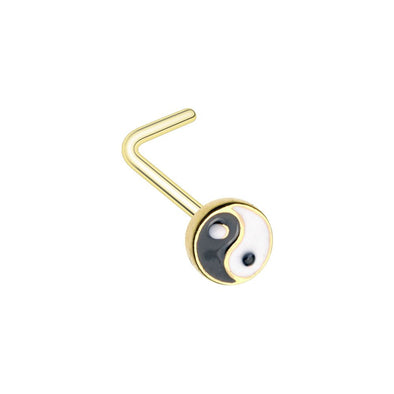 WILDKLASS Golden Enamel Yin Yang L-Shape Nose Ring-WildKlass Jewelry