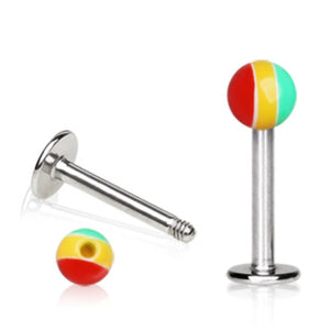 316L Surgical Steel Labret with UV Rasta Ball-WildKlass Jewelry