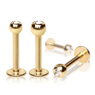 Gold Plated Over 316L Surgical Steel Labret with Gemmed Ball-WildKlass Jewelry