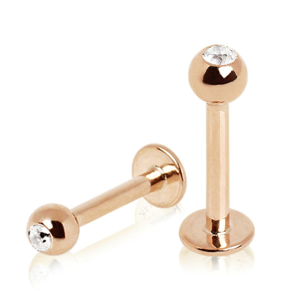 Rose Gold Plated Labret with Gem Ball-WildKlass Jewelry