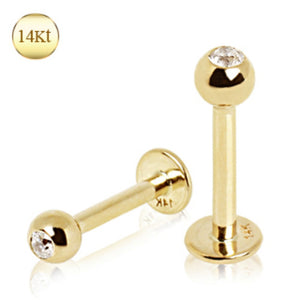 14Kt Yellow Gold Labret with Gemmed Ball-WildKlass Jewelry