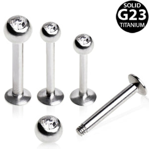 Grade 23 Titanium Labret with Clear Gem Ball-WildKlass Jewelry