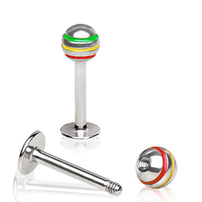 316L Surgical Steel Labret / Monroe with 3 Striped Ball-WildKlass Jewelry