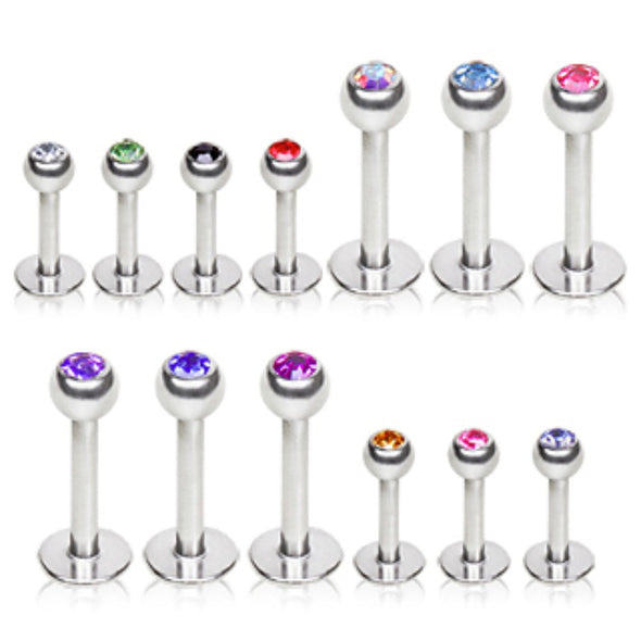316L Surgical Steel Labret with Gemmed Ball-WildKlass Jewelry