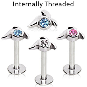 316L Surgical Steel Internally Threaded Single Gem Tailed Labret-WildKlass Jewelry