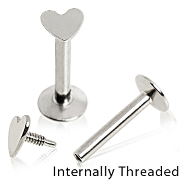 316L Surgical Steel Internally Threaded Labret with Heart Top-WildKlass Jewelry