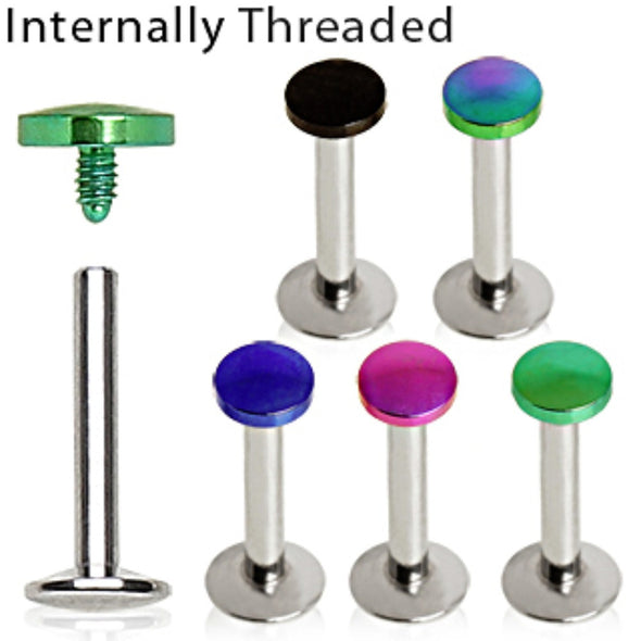 316L Surgical Steel Internally Threaded Labret with PVD Plated Disc Top-WildKlass Jewelry