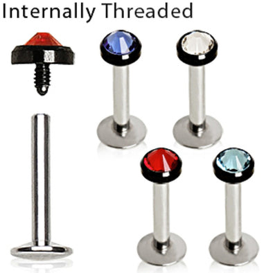 316L Surgical Steel Internally Threaded Labret with PVD Plated Flat Gem Top-WildKlass Jewelry
