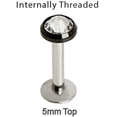 316L Surgical Steel Internally Threaded Labret with Black PVD Plated 5mm Flat Gem Top-WildKlass Jewelry