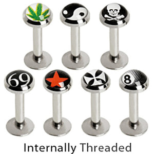 316L Internally Threaded Flat Logo Top Labret-WildKlass Jewelry