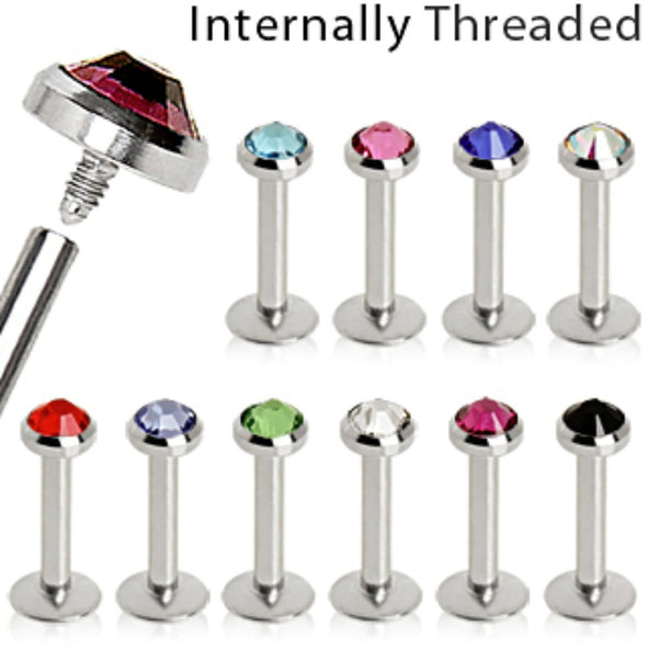 316L Internally Threaded Flat CZ Top Labret-WildKlass Jewelry
