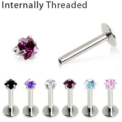 316L Surgical Steel Internally Threaded Labret with Prong Set Square Gem Top-WildKlass Jewelry
