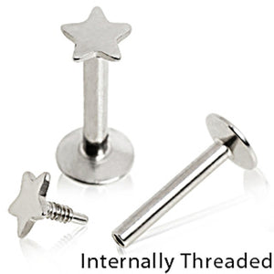 316L Surgical Steel Internally Threaded Labret with Star Top-WildKlass Jewelry