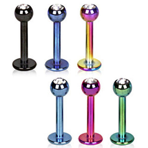 PVD Plated 316L Surgical Steel Labret / Monroe with Gemmed Ball-WildKlass Jewelry