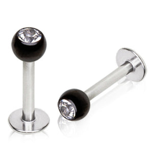 316L Surgical Steel Labret with Black PVD Plated Gem Ball-WildKlass Jewelry