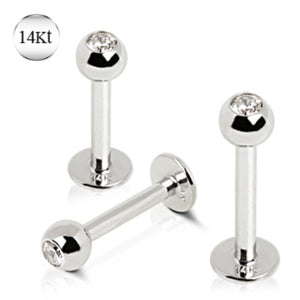 14Kt White Gold Labret with Gemmed Ball-WildKlass Jewelry