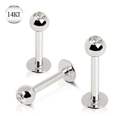 14Kt White Gold Labret with Gemmed Ball-WildKlass Jewelry