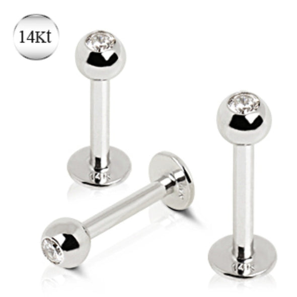 14Kt White Gold Labret with Gemmed Ball-WildKlass Jewelry