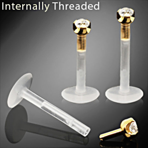 Internally Threaded Bio Flex / PTFE Labret with Gold Plated Prong Set Top-WildKlass Jewelry