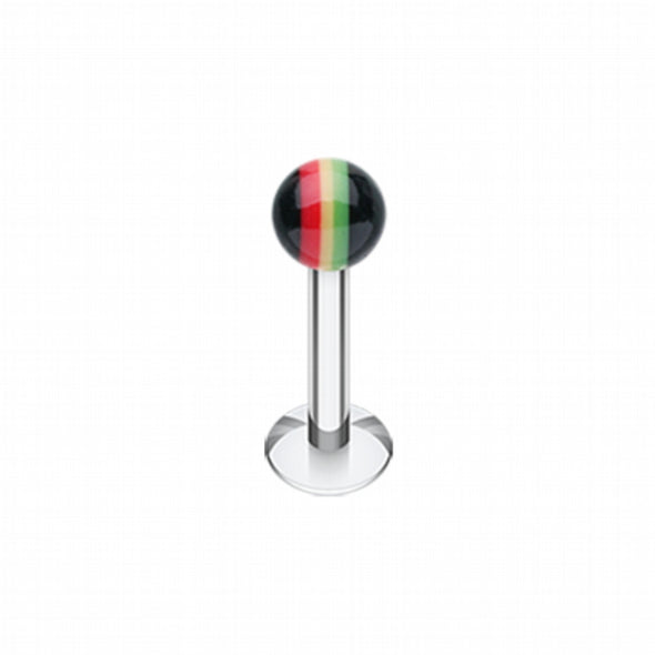 Rasta Jamaican Stripe UV Acrylic Ball Top Labret-WildKlass Jewelry
