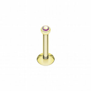 Gold Plated Gem Ball Internally Threaded Labret-WildKlass Jewelry