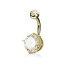 Double Gemmed Solitaire Round CZ Prong Set 316L Surgical Steel WildKlass Navel Ring-WildKlass Jewelry