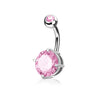 Double Gemmed Solitaire Round CZ Prong Set 316L Surgical Steel WildKlass Navel Ring-WildKlass Jewelry