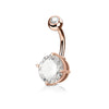 Double Gemmed Solitaire Round CZ Prong Set 316L Surgical Steel WildKlass Navel Ring-WildKlass Jewelry