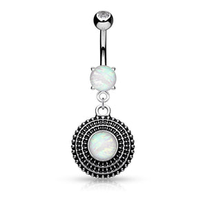 Opal Glitter Center Tribal shield Dangle Surgical Steel WildKlass Belly Button Navel Rings-WildKlass Jewelry