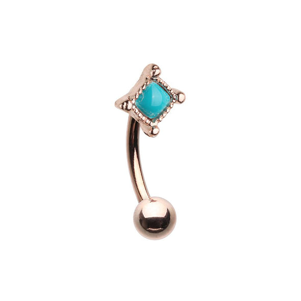 Rose Gold Turquoise Bohemian WildKlass Curved Barbell Eyebrow Ring-WildKlass Jewelry