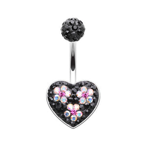 Dark Blossom Heart Crystal Multi-Sprinkle Dot Belly Button Ring-WildKlass Jewelry
