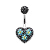 Dark Blossom Heart Crystal Multi-Sprinkle Dot Belly Button Ring-WildKlass Jewelry