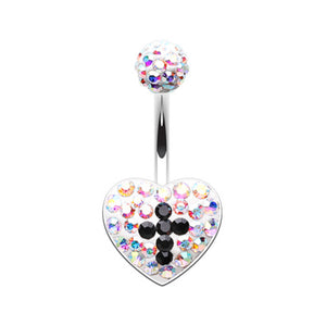 Aurora Cross Heart Multi-Sprinkle Dot Belly Button Ring-WildKlass Jewelry