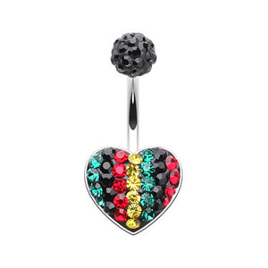Rasta Jamaican Heart Multi-Sprinkle Dot Belly Button Ring-WildKlass Jewelry