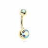 Gold PVD Double Gem Ball Steel Belly Button Ring-WildKlass Jewelry