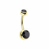 Gold PVD Double Gem Ball Steel Belly Button Ring-WildKlass Jewelry