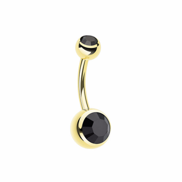 Gold PVD Double Gem Ball Steel Belly Button Ring-WildKlass Jewelry