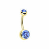 Gold PVD Double Gem Ball Steel Belly Button Ring-WildKlass Jewelry