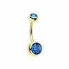 Gold PVD Double Gem Ball Steel Belly Button Ring-WildKlass Jewelry