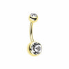 Gold PVD Double Gem Ball Steel Belly Button Ring-WildKlass Jewelry