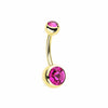Gold PVD Double Gem Ball Steel Belly Button Ring-WildKlass Jewelry