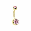 Gold PVD Double Gem Ball Steel Belly Button Ring-WildKlass Jewelry
