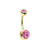 Gold PVD Double Gem Ball Steel Belly Button Ring-WildKlass Jewelry