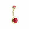 Gold PVD Double Gem Ball Steel Belly Button Ring-WildKlass Jewelry
