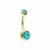 Gold PVD Double Gem Ball Steel Belly Button Ring-WildKlass Jewelry