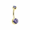 Gold PVD Double Gem Ball Steel Belly Button Ring-WildKlass Jewelry