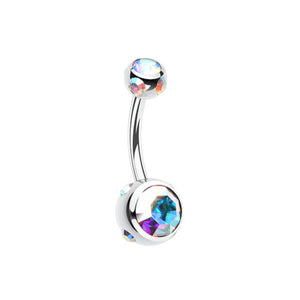 Aurora Gem Ball Steel Belly Button Ring-WildKlass Jewelry