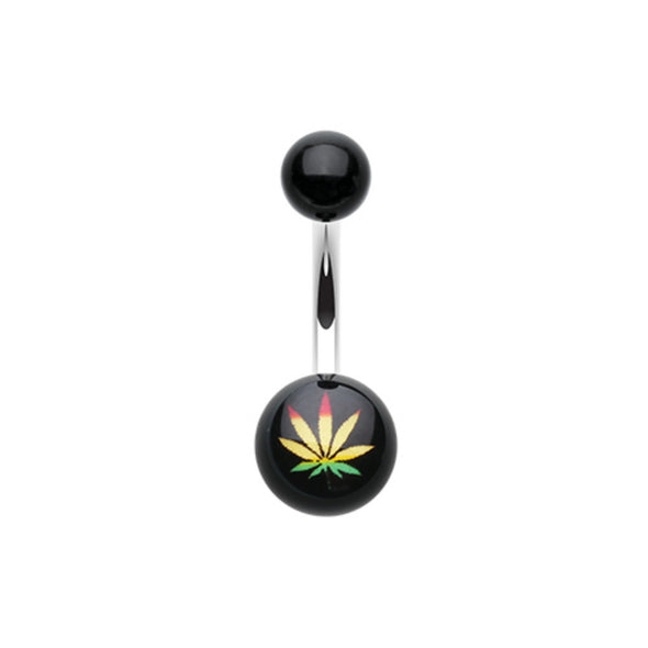 Rasta Pot Leaf Acrylic Logo Belly Button Ring-WildKlass Jewelry